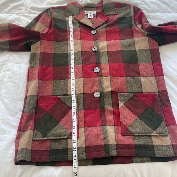 Vintage Pendleton 100% Virgin Wool Plaid Jacket Red Green Tan Button Front Coat - Picture 9 of 11